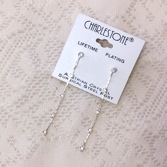 NEW Silver Plated Clear Crystal Long Drop Dangle Earrings Fashion Jewelry Gifts - Picture 3 of 4